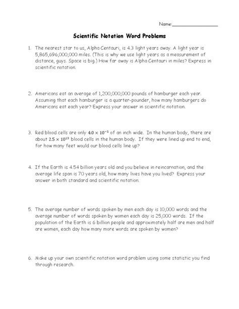 scientific notation word problems worksheet with answers pdf grade 7